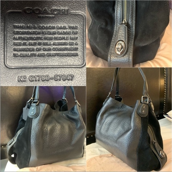 Coach Edie Black 42 Mixed Black Leather Bag RARE - Picture 5 of 9